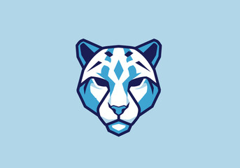 Blue stylized cheetah head mascot logo flat design © pikri