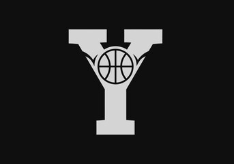 Collegiate letter Y with basketball icon for sports branding © pikri