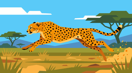 cheetah running fast in savannah landscape. © Abhinaya Project
