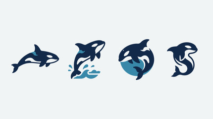 Set of orca whale silhouettes illustrations. © Abhinaya Project
