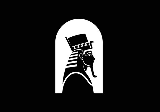 Minimalist Egyptian Pharaoh silhouette in archway on black