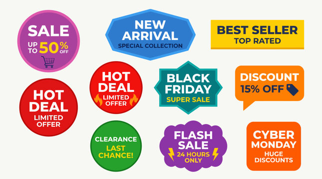 Collection of sale and discount labels.