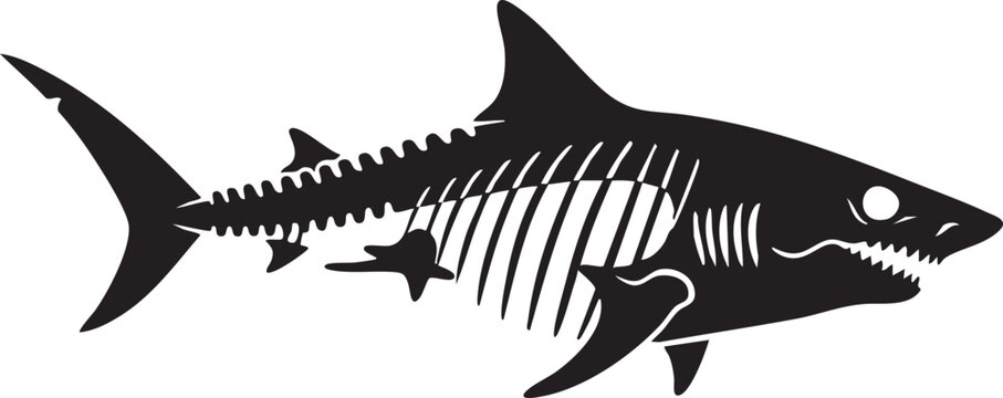 Shark skeleton silhouette with animal skeleton, apex predator