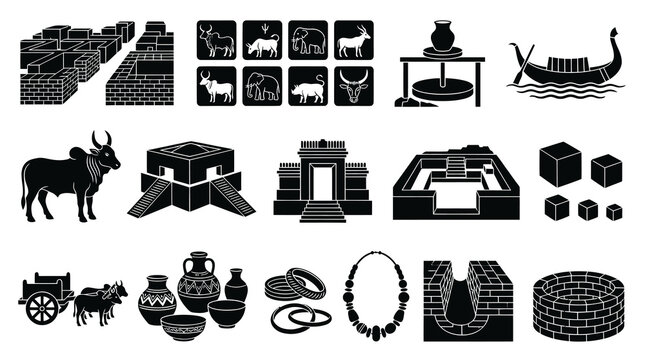 Ancient Indus Valley Civilization Icons: Civilization, Architecture, Animals, Pottery, Boat