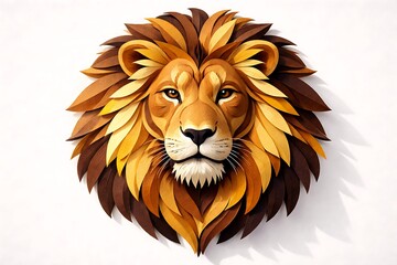 Fototapeta premium Lion head paper craft art profile front view