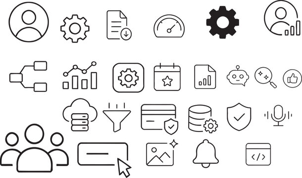 AI SaaS Dashboard Line Icons  set, Collection of diverse line icons   representing technology and business concepts Minimal UI UX Vector Collection