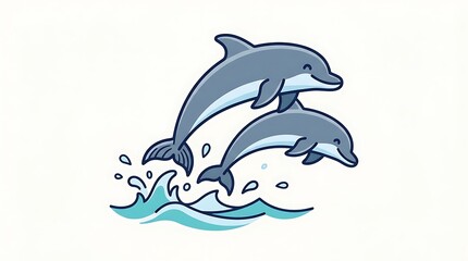 Fototapeta premium Dolphins jumping out water together.