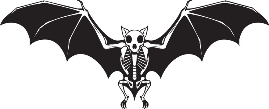 Black and white stylized bat skeleton silhouette with wings spread