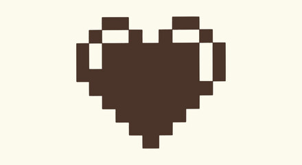 Fototapeta premium Retro Brown Pixel Art Heart Icon Isolated on Light Background for 8-bit Video Game Design Style