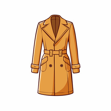 Illustration of a classic tan trench coat with belt