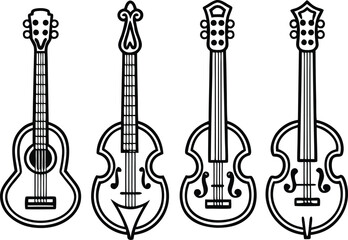 Fototapeta premium Musical Instruments Collection Sound Equipment Set. Classic Music Instruments Orchestra Collection Set. Acoustic And Electric Instruments Collection Set. Music Band Instruments Equipment Collection