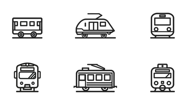 Modern Train Icon Collection: A meticulously curated collection of sleek, minimalist train icons, perfect for representing modern public transit and travel concepts. 