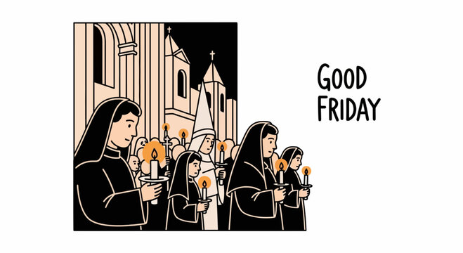 Good Friday religious procession with people holding lit candles
