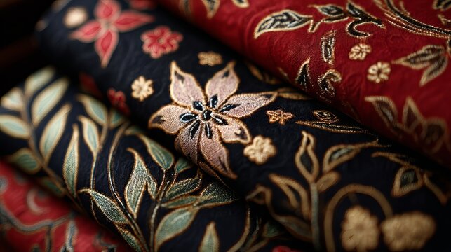 Indonesian batik designs showcase unique, special flower and leaf drawings.