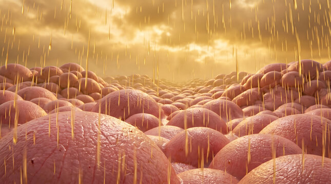Serum droplet rests on skin surface and nourishes deeper layers.Improves hydration and promotes smooth soft glowing healthy skin look. 3D rendering.