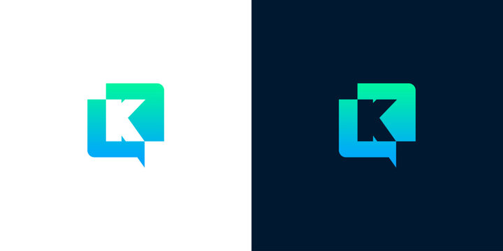 Modern speech bubble logo with a stylized letter K, representing communication and digital conversation