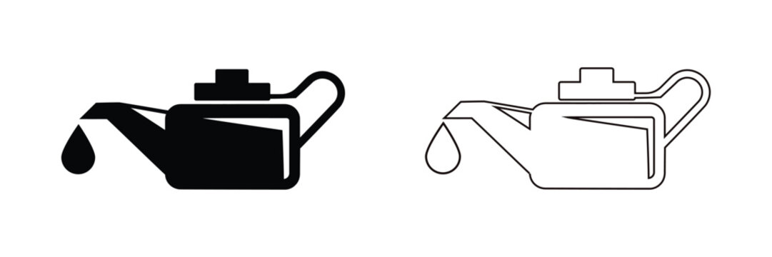 Oil can icons with dripping oil on white background for car maintenance and repair designs