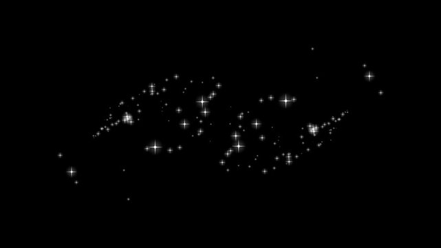 2D flat sparkle on black screen, Magic glitter sparkle trail transition, glowing starlight glitter stars line, sparkling star transition effect, retro vector star doodle.