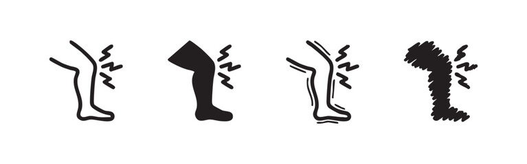 Naklejka premium Leg pain and injury icon set depicting discomfort or medical issue in the lower body