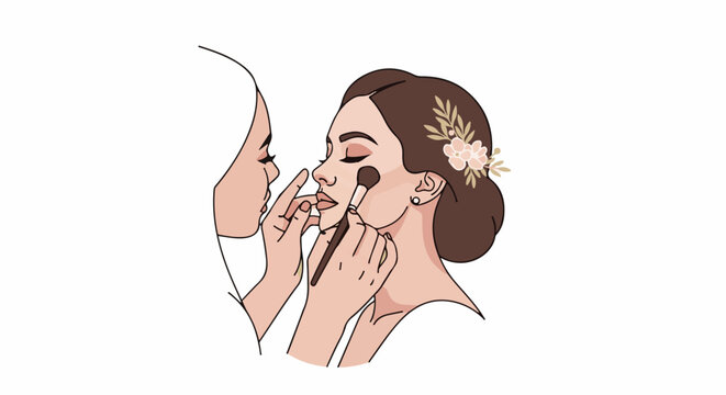 Woman having her makeup applied by another woman with a flower in her hair