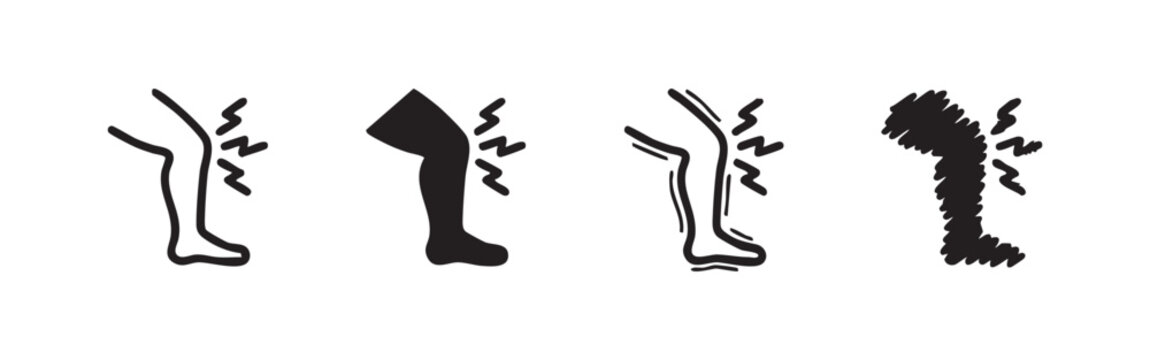 Leg pain and injury icon set depicting discomfort or medical issue in the lower body