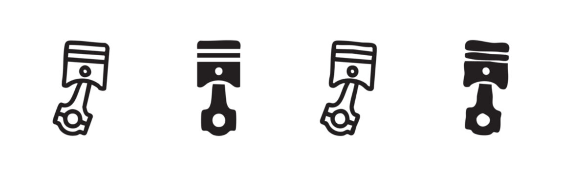 Set of Hand Drawn Engine Piston Icons, Automotive Parts and Mechanical Concept