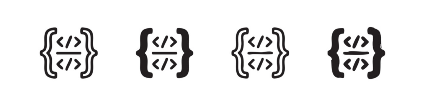 Computer Programming and Coding Icons Set, Software Development Symbols