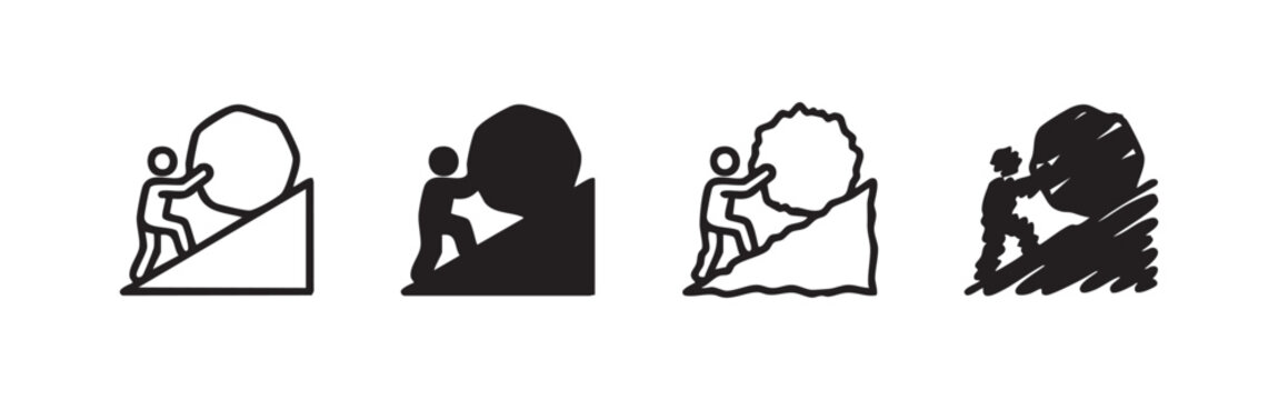 Persistence and Effort Concept Icon of Man Pushing Boulder