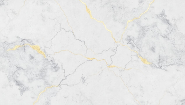 White marble texture background with gray cloud-like veining intertwined, accented with delicate golden lines, exuding l