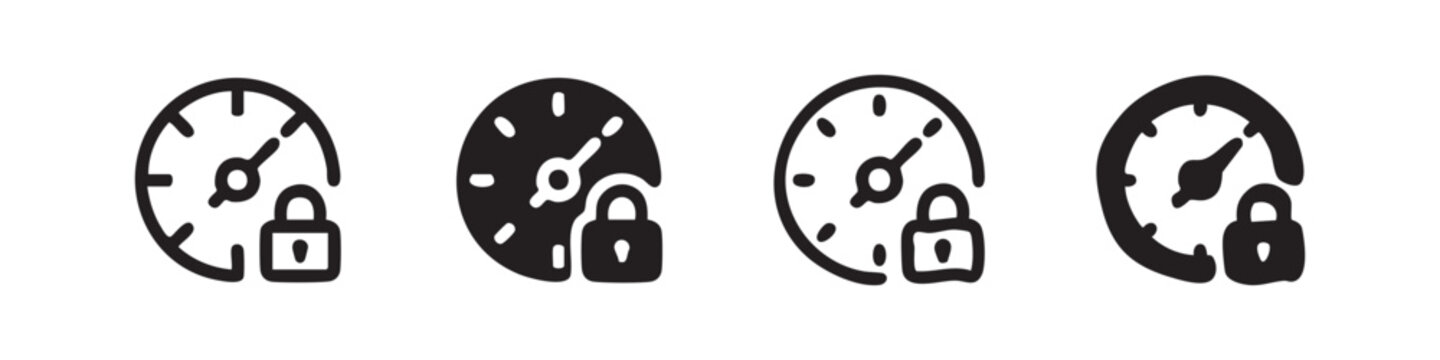 Time lock and secure deadline clock icon set