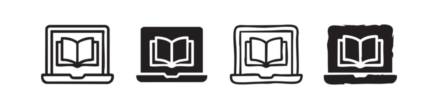 Ebook icon set. Digital book reader, mobile library, electronic reading vector symbol.