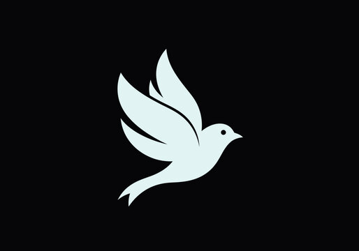 Minimalist white flying bird icon on black background