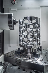 CNC milling machine processing an aluminum aerospace part. © Andrei Armiagov