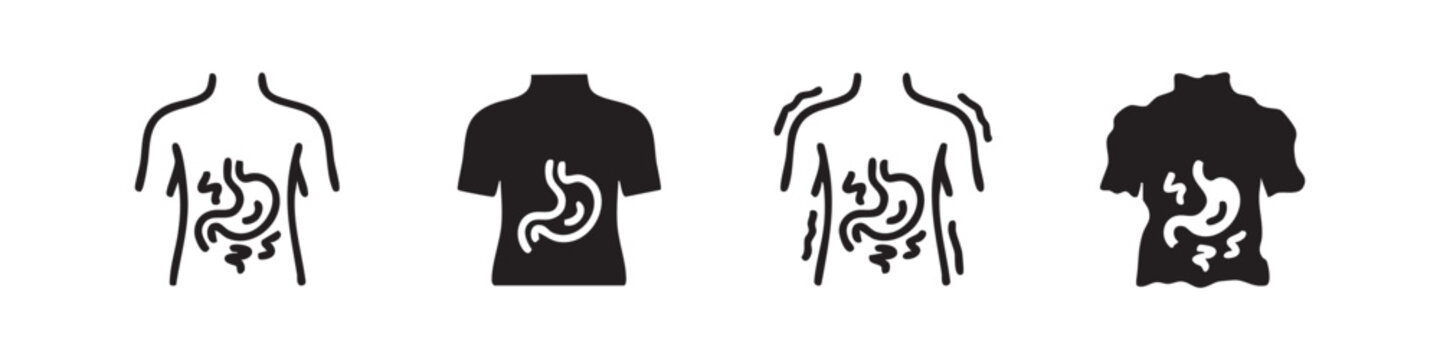 Doodle style torso anatomy icons showing stomach and intestines