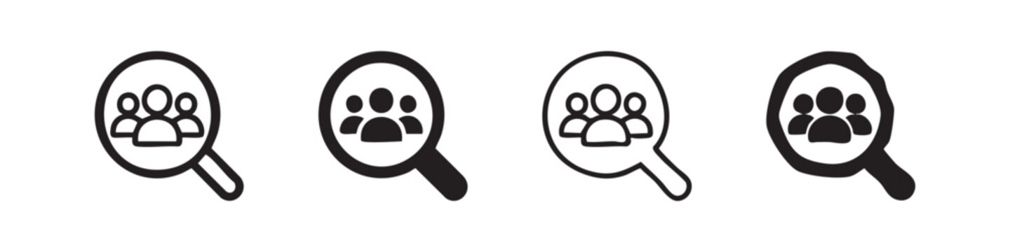 Doodle style magnifying glass over group of people icons
