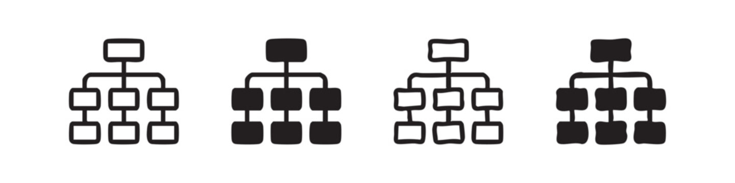 Icons of organizational charts representing hierarchy, structure, and team management