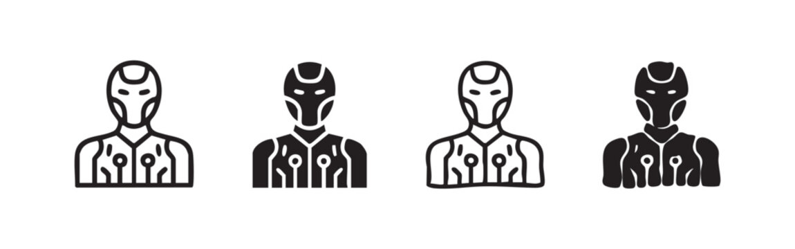 Sci-fi suit icons: Futuristic apparel and android