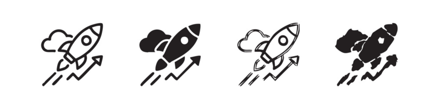 Rocket ship launching with upward trending graph icon