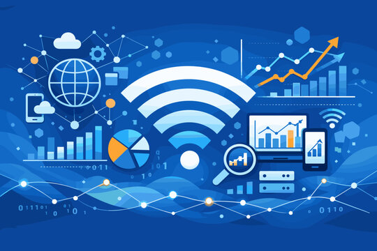 Advanced technology connectivity data visualization network services and wireless communication vector illustration for business analytics digital transformation and global system integration.