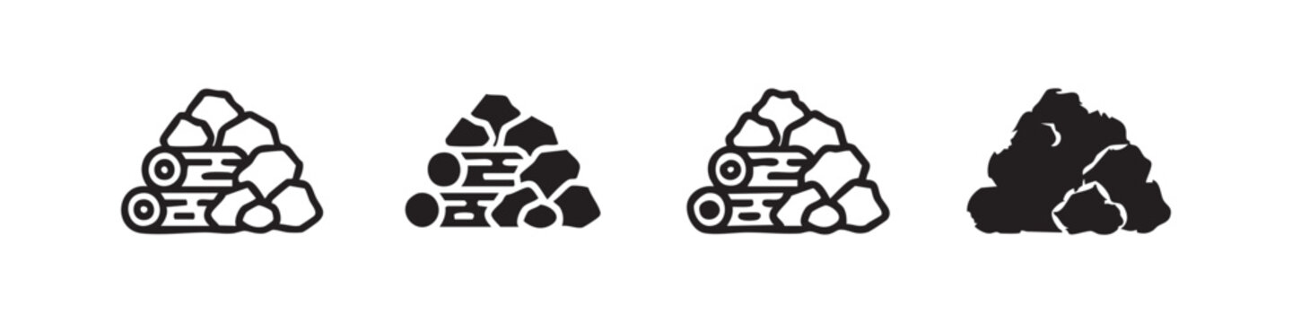 Pile of coal and wood logs icon, representing fuel