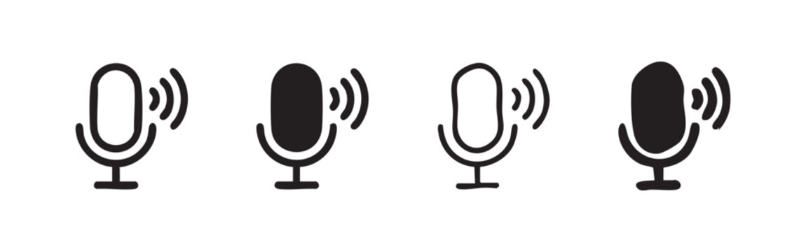 Microphone Icons: Different styles of microphones with sound waves