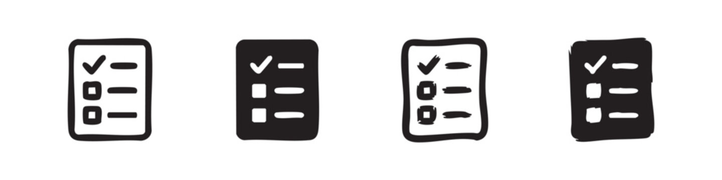 Checklist item icon set on mobile phone screen, variations