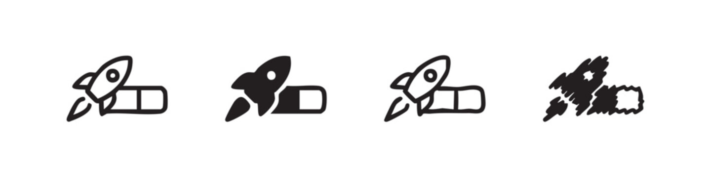 Rocket launch and eraser icon set, variations
