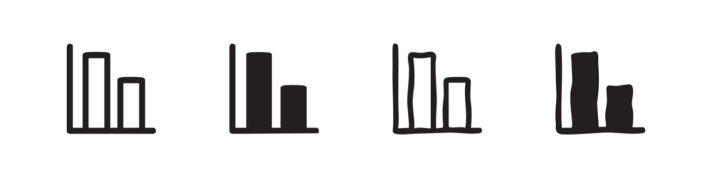 Bar chart icon set, various styles and fills