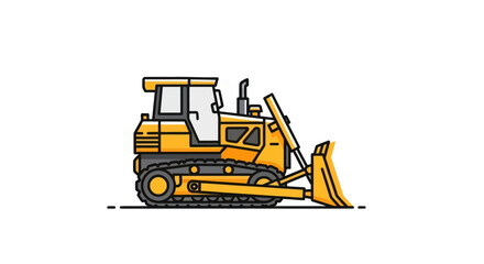 Obraz premium Yellow bulldozer with front blade and tracks, construction heavy machinery vector illustration