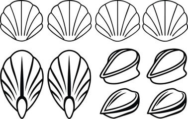Mussels Shell Collection Outline Seafood Set. Marine Mussels Shell Outline Collection Set. Seafood Mussels Shell Line Collection Set. Ocean Mussels Shell Outline Collection Set. Mussels Shell Minimal © M43