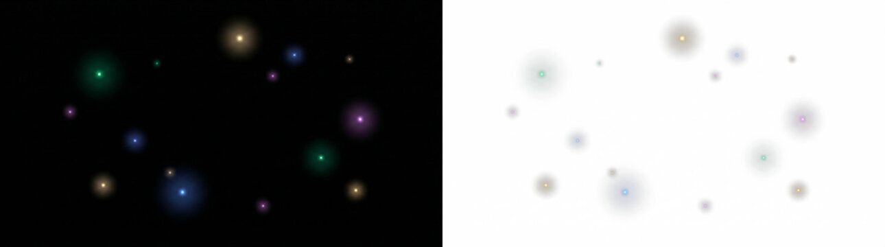 colorful glowing light orbs on black background digital illustration for decoration and effects