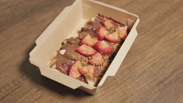 Close-up of sliced chimney cake with chocolate filling - Kurtos Kalacs
