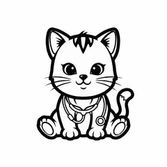 Fototapeta premium Cute cartoon cat wearing a stethoscope as a vet.