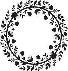 Round floral wreath silhouette frame with berries and leaves for wedding invitations and card art. © mdnazrul